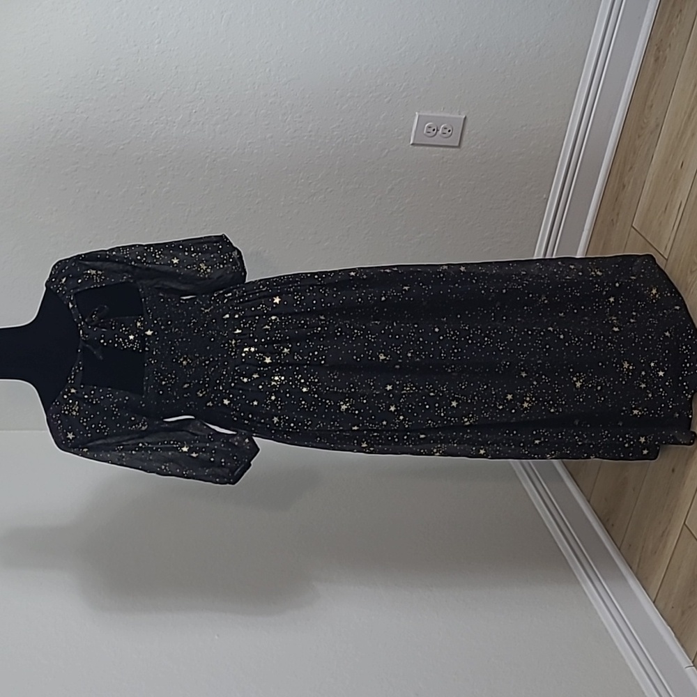 Nasty Gal Black and Gold Star Pattern Maxi Dress Party, Prom Size 2 - Picture 7 of 11
